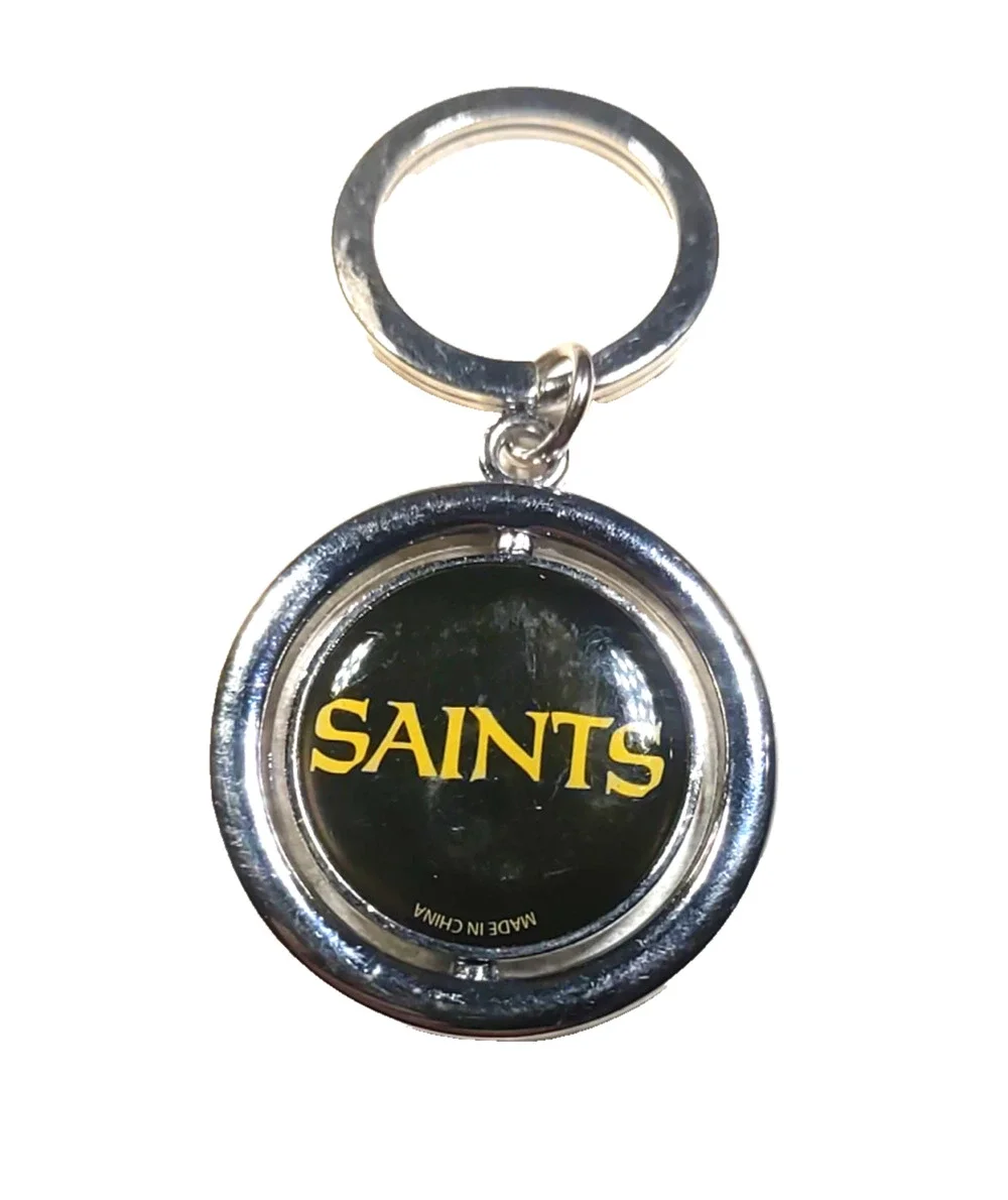 New Orleans Saints Silver Tone Round Spinner Keychain